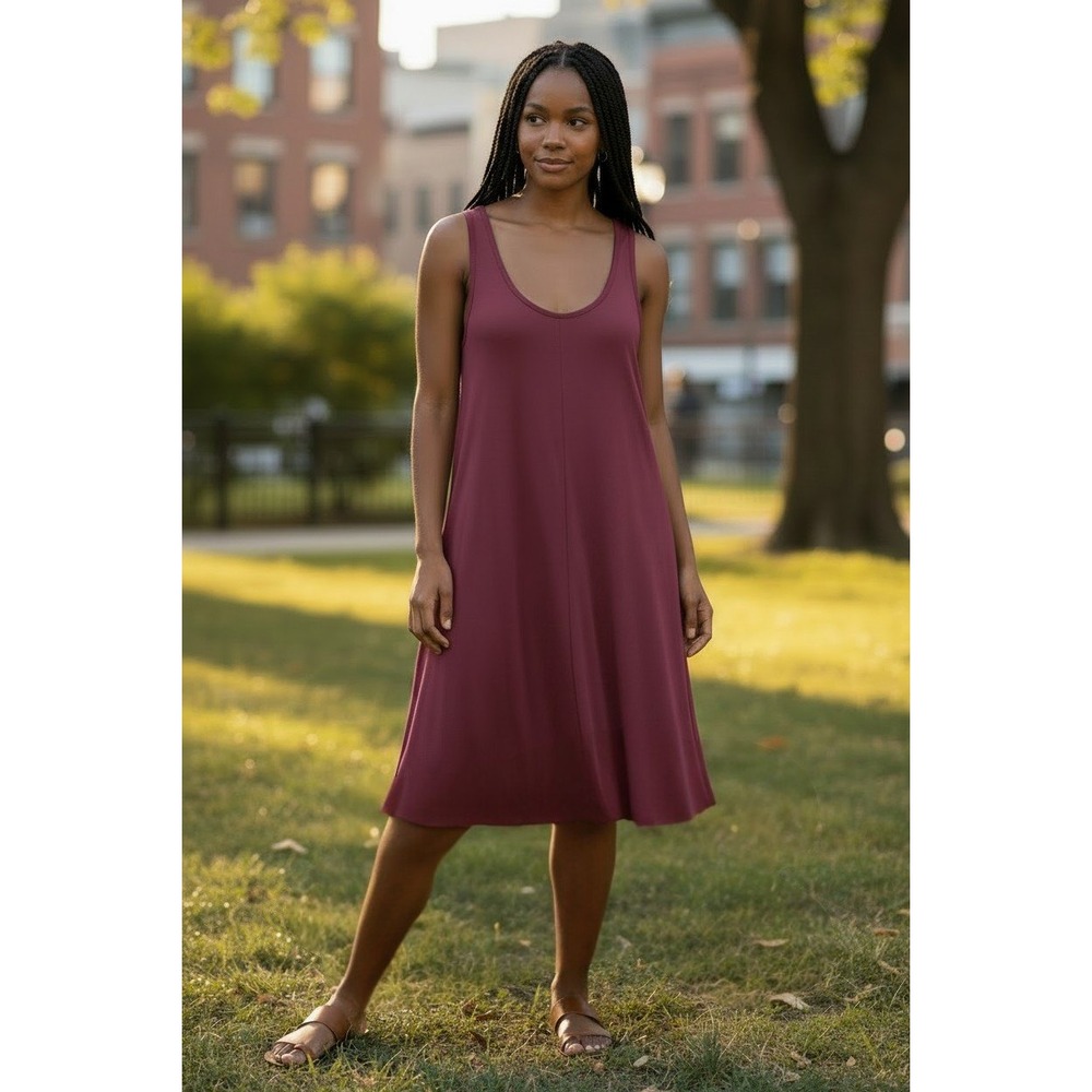 Loft Womens Burgundy Plum Sleeveless Scoop Neck Swing Midi Dress XS
